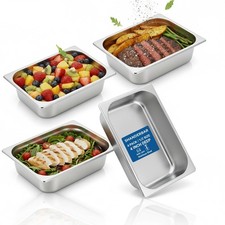 4 Pack 1/2 Half Size Hotel Pans, 4 Inch Deep Stainless Steel Steam Table Pans...