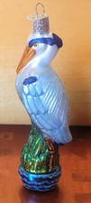 Old World Christmas Great Blue Heron/Stork Blown Glass Ornament 5 1/4" - Glitter