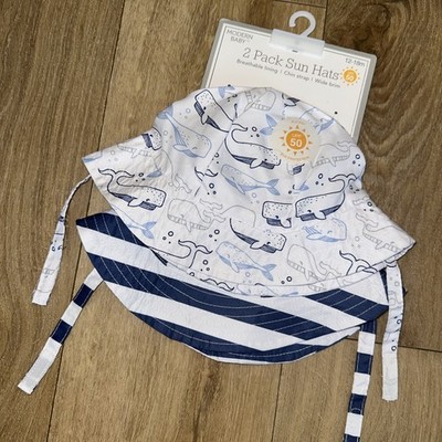 Modern Baby 2 Pack Sun Hats Breathable Lining Chin Strap Wide Brim 12-18 Mo UPF