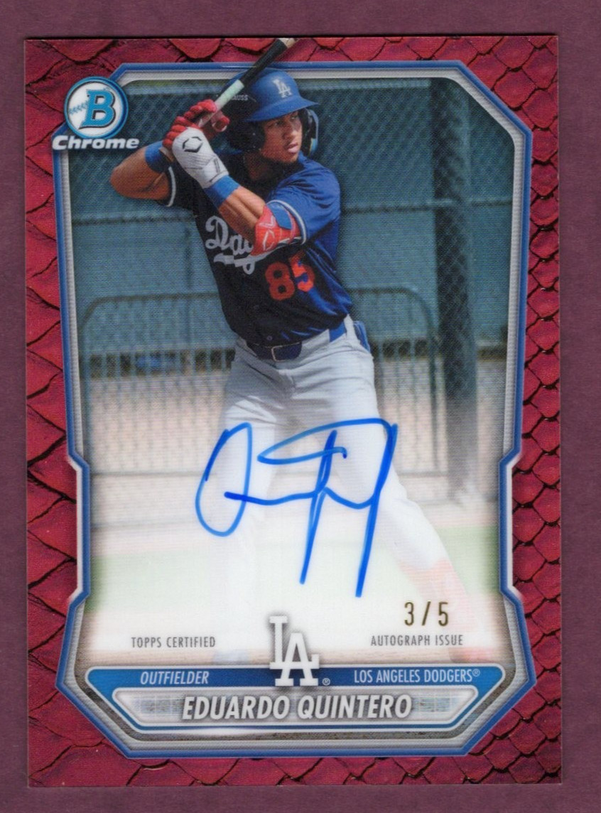 2026 Bowman Chrome Refractor Auto #CPA-EQ Eduardo Quintero Red Reptilian 3/5!