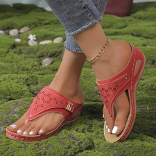 Womens Ladies Flip Flops Sandals Summer Open Toe Wedge Beach Mules Shoes Size