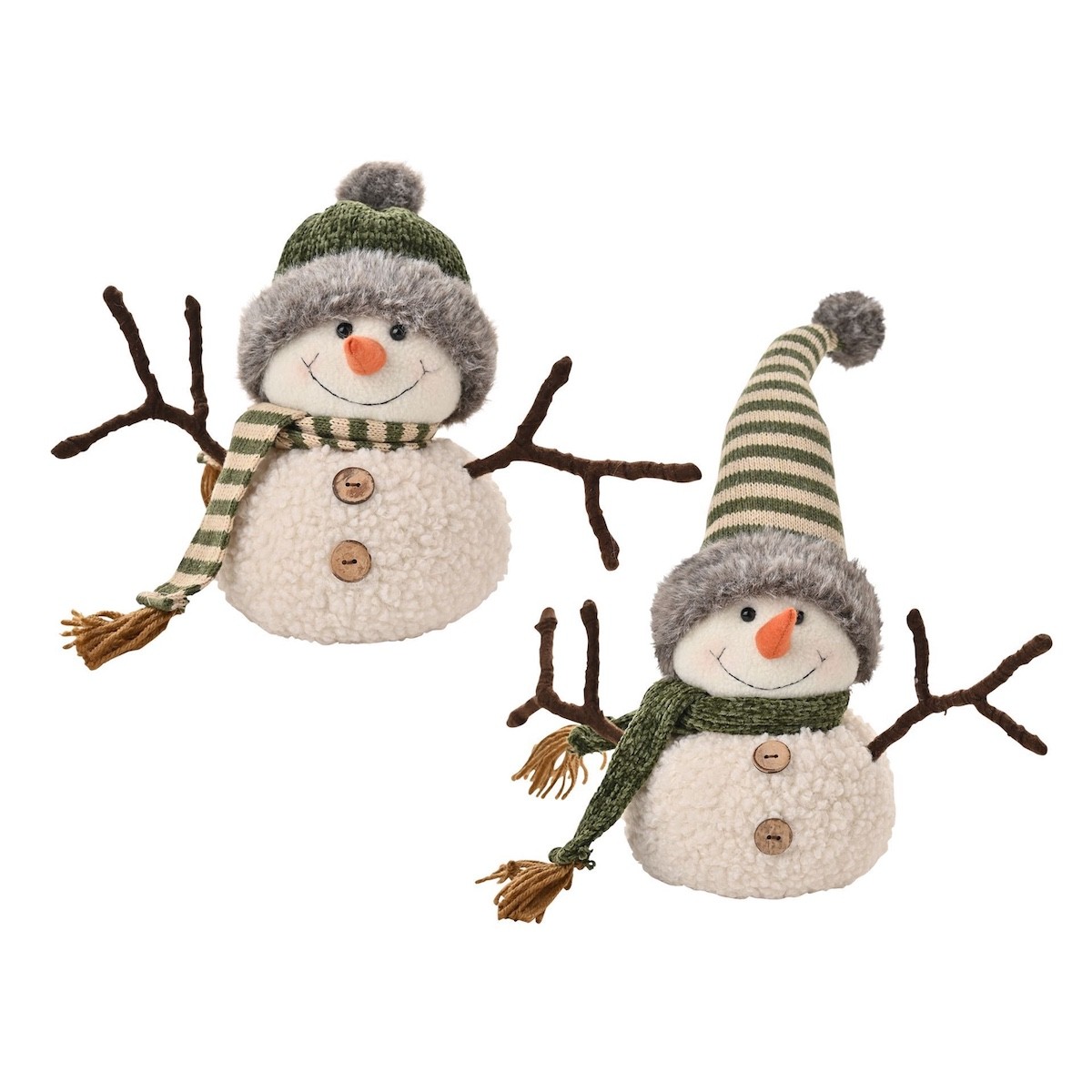 Set of 2 Weighted Fluffy Snowmen Christmas Decorations by Widdop Home Decor