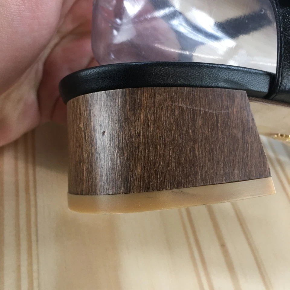 Sandalias Stuart Weitzman para mujer 8 B correa al tobillo cuero negro punta abierta tacón bloque Foto 4 de 4