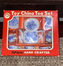 Vintage 11 Piece Porcelain China Tea Set Blue/White Floral Japan In Box