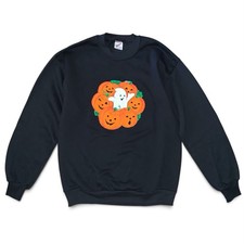 Vintage 90s Jerzees Halloween Pumpkin Ghost Sweatshirt Large USA Made Black Sz L