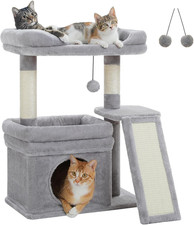 Small Cat Tree Tower for Large Adult Cats with Wide Top Perch, Private Cat Condo
