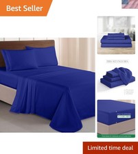 Softest 4-Piece Hotel Quality Microfiber Bed Sheet Set in Royal Blue - Queen