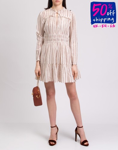 RRP €520 ULLA JOHNSON Gauze Flare Dress US4 UK8 IT40 S Gathered Striped Ruffled