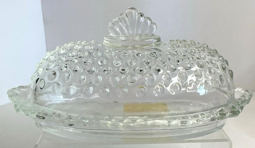 LE Smith Clear Glass Hobnail Butter Dish & Lid NWT