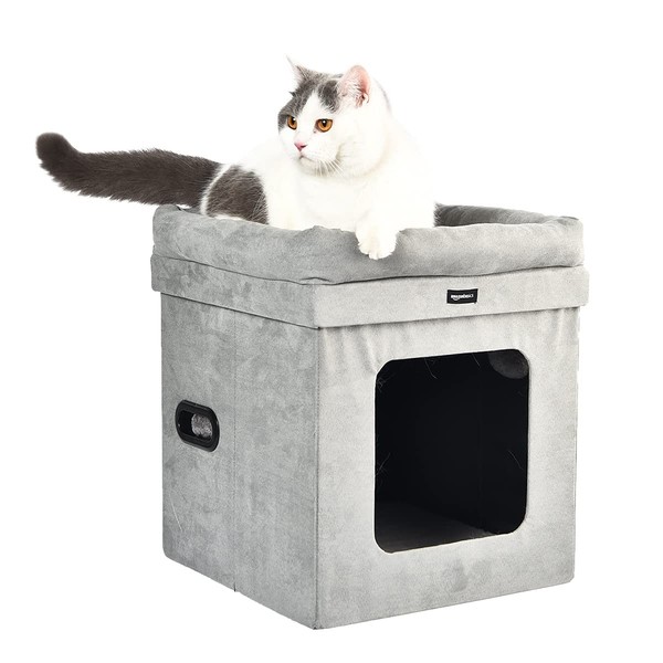 Amazon Basics – Zusammenklappbares Katzenhaus, 38 X 38 X 43 Cm, Grau-image