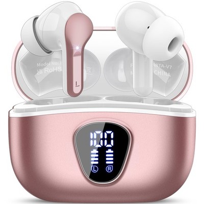 Wireless Earbuds, Bluetooth 5.4 Headphones HiFi Stereo, 48H, Rose Gold 