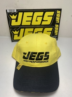 JEGS High Performance Baseball Hat and Sticker Sheets Black Bill Yellow Crown