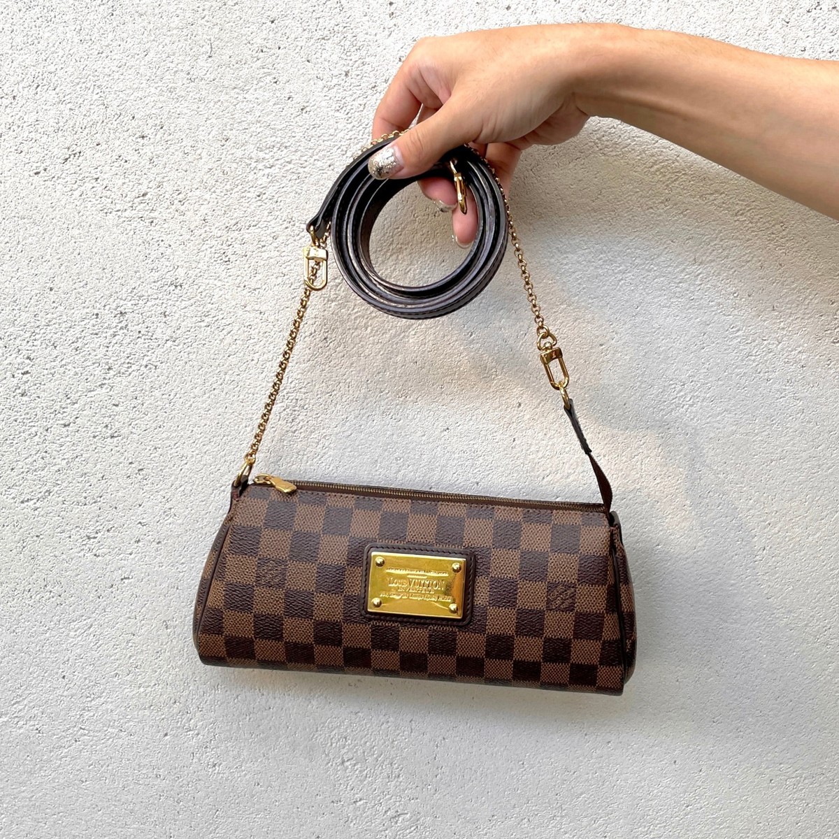 LOUIS VUITTON Damier Ebene Eva N55213 Chain Handle 2-Way Hand Bag