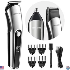 PRITECH 3-in-1 Men's Beard Trimmer & Grooming Kit - Cordless Clippers, Nose