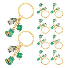 10pcs Lucky Charm Four Leaf Clover Keyring Leprechaun Hat Keychain St Patricks