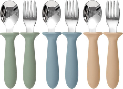 Toddler Utensils, 6 Pack Kids Silverware Set with Silicone Handle, 18/8 Stainles