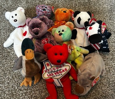 Ty Beanie Babies Originals Lot Of 10 - Most Tagged. Spike, Valentino, USA , Jake