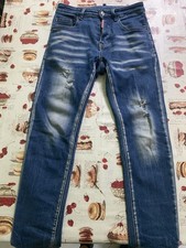 Dsquared2 jeans uomo denim blu strappati fit dritto 5 tasche logo taglia 44