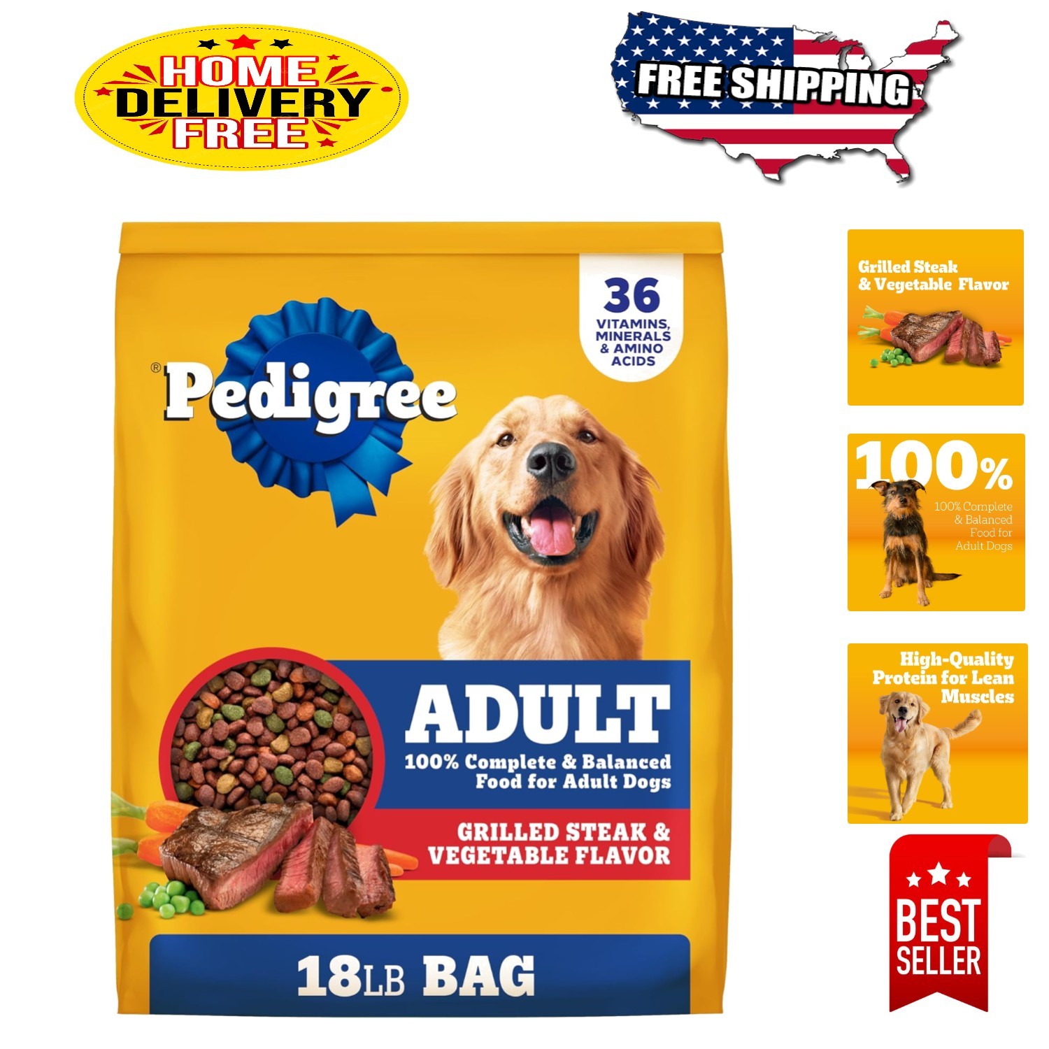 - Complete Nutritional Kibble, 18 Lb Grilled Steak Flavor