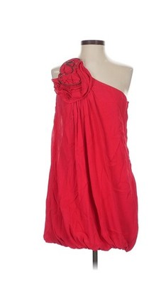 BCBG Maxazria Short Dress Womens Red One Shoulder Ruffle Flower Evening Short 8