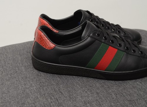 Scarpe sneakers uomo autentiche Gucci Ace pelle nera taglia UK 8,US 9,EU 42 - Foto 8 di 17