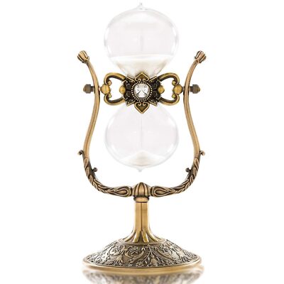 Vintage 60 Minute Hourglass Sand Timer 12 Inch Large Brass Engraved Rotating