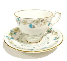 Vintage Royal Stafford Bone China England Tea Cup And Saucer Floral Green Yellow