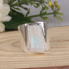 Rainbow Moonstone Statement Ring 925 Sterling Silver Gemstone Ring Jewelry