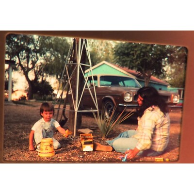 Vintage 35mm Slice Color Transparency Two Kids Playing Outside Sand Bucket Truck