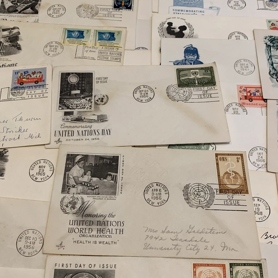 LOTE DE 50+ PORTADAS Y FDC NACIONES UNIDAS AÑOS 50-60. MALARIA, ESPACIO Y MÁS Foto 4 de 4