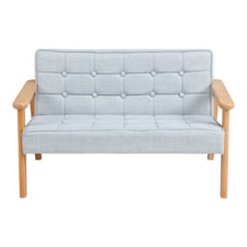 Image of Nordic Wood Frame Linen Fabric Armchair Padded Mini Sofa Chair Children Loveseat