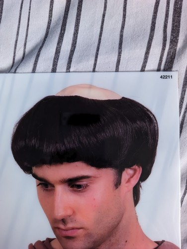 Monk's Wig Black Bald Fancy Dress Outfit Religious History Adult Male Straight - Picture 7 of 17