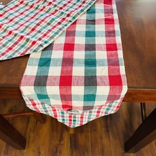 Muslin Check Table Runner Red Green Reversible Farmhouse Country Xmas 12"x64"
