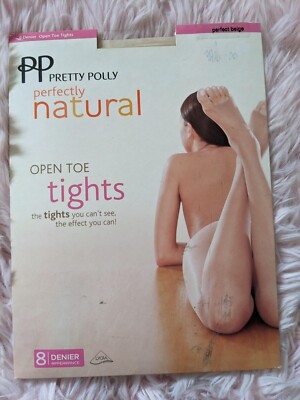 Pretty Polly Perfectly Natural 8 Denier Look Tights Beige Nude Large Open Toe