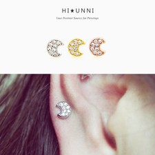 16g Moon cartilage earrings, labret stud, helix conch tragus ear piercings,1pc