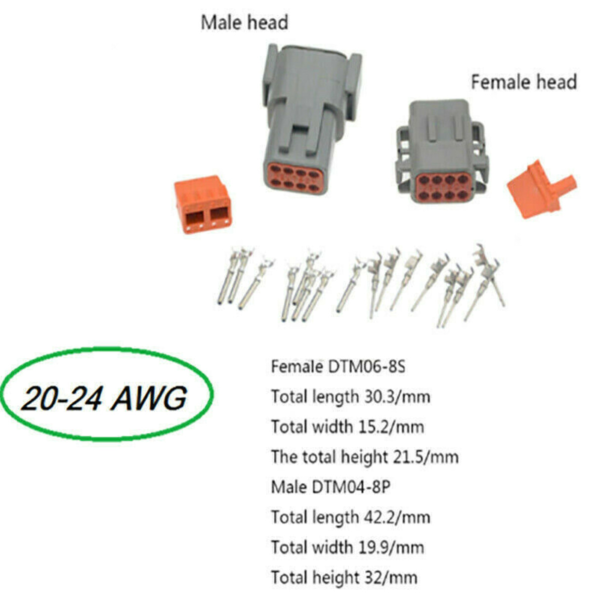 Deutsch DTM 2/3/4/6/8/12 Pin Waterproof Electrical Wire Connector Kit 20-24 AWG
