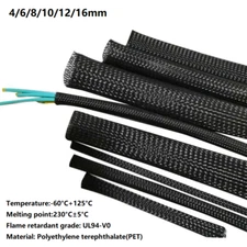 PET Expandable Braided Sleeving 4/6/8/10/12/16mm Braided Cable Sleeve Black
