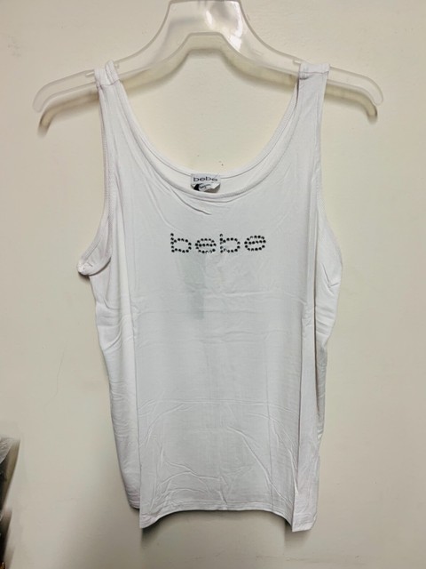 Bebe Women S White Rhinestone Logo Ribbed Tank Top Size 1x For Sale Online Ebay