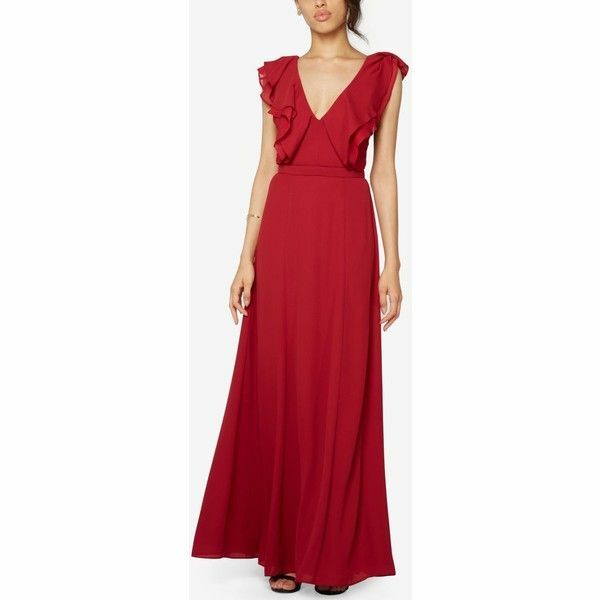 NWT $249 FAME & PARTNERS Red Ruffle V-Neck Flowy Romantic Georgette Gown 2  | eBay