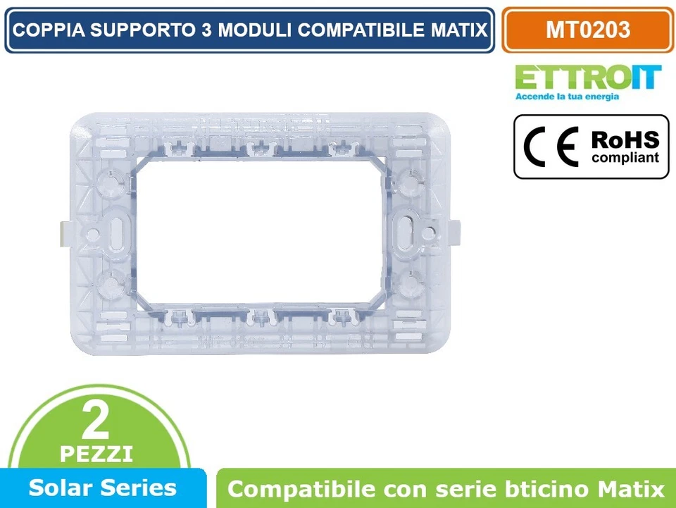 ETTROIT COPPIA SUPPORTI 3 MODULI 3M PER SCATOLA CASSETTA 503 COMPATIBILE BTICINO MATIX