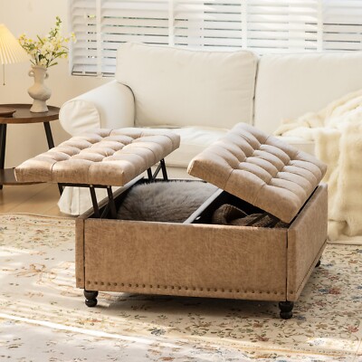 Lift Top Square Storage Ottoman Bench,Upholstered Coffee Table Storage Ottoman