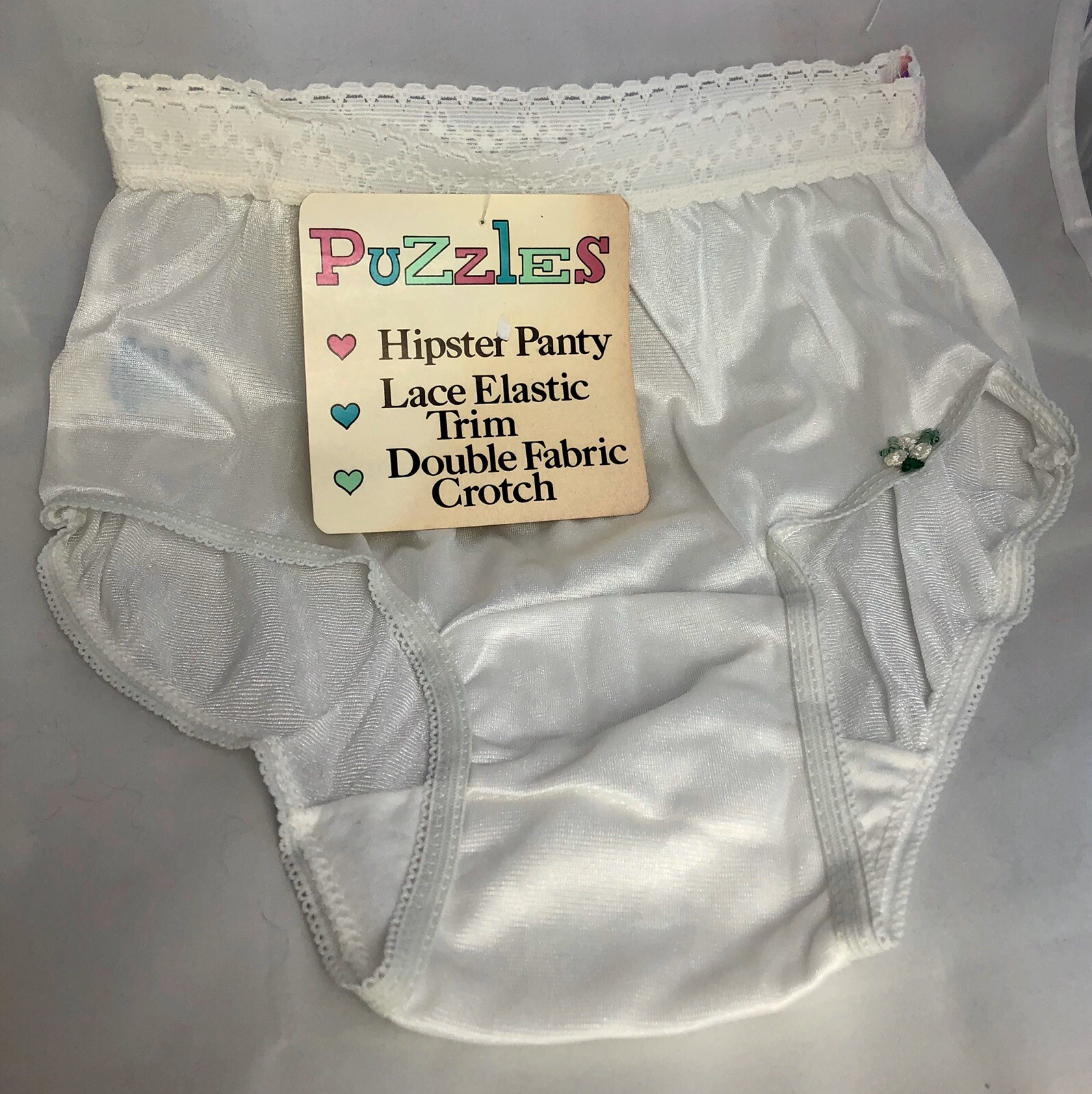 Vintage NOS “Girls” Puzzles Nylon Hipster Panty.Sz 10 White 🌼