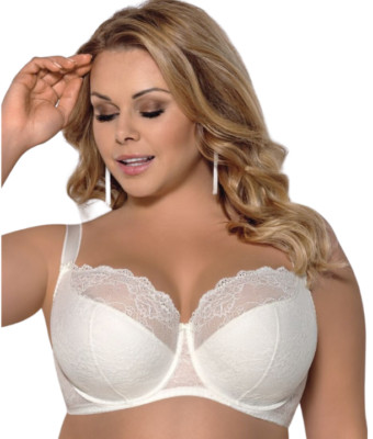 Women New Underwired Bra Semi Soft Comfort With Delicate Floral Lace K 357 Cream