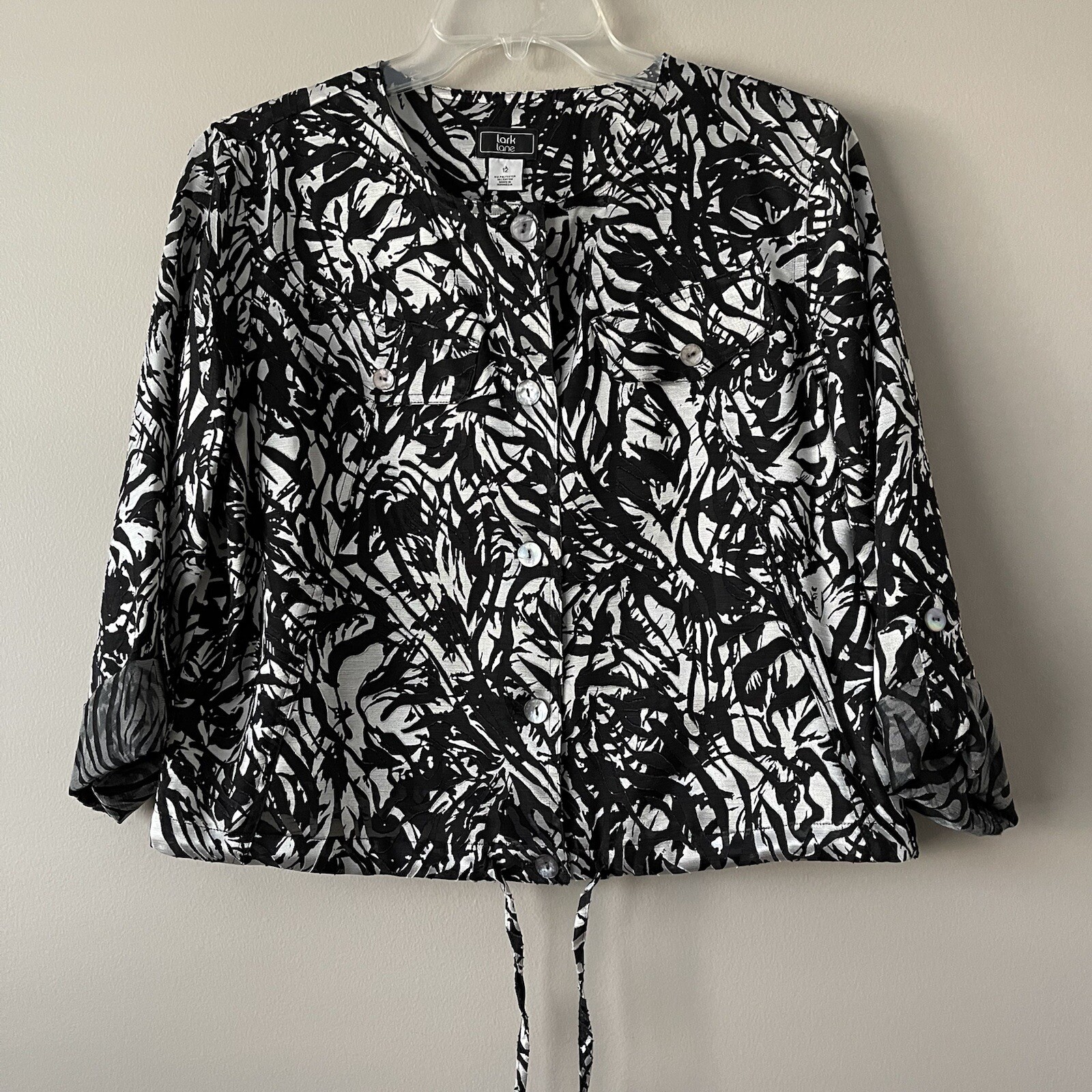 LARK LANE Womens Sz 12 Button Up Shirt Shacket Jacket Roll Tab Sleeve