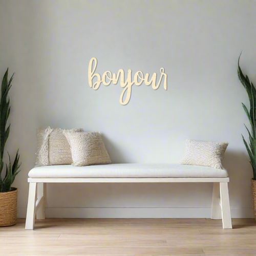 Bonjour Sign- Wooden Bonjour Wording Cut Out - Picture 2 of 6
