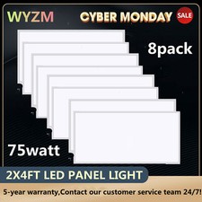 2x4ft LED Flat Panel Light Fixture 75W Dimmable Drop Ceiling Shop Lights 8-Pack