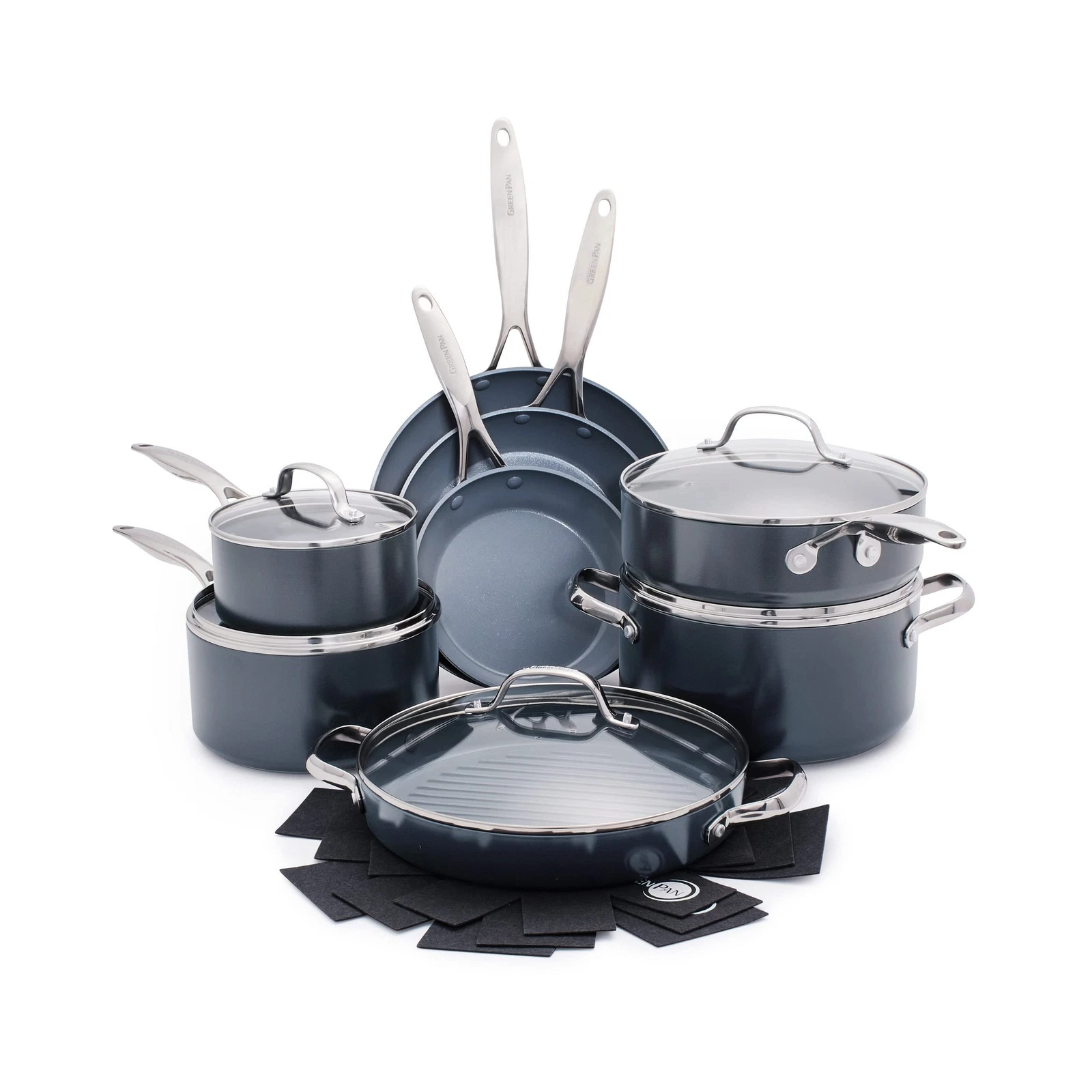 GreenPan Valencia Pro Hard Anodized 11 Piece Cookware Pots and Pans Set, Cera...