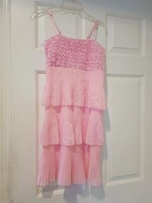 Dress Girls Sz 10 - 12 Pink Spaghetti straps Ruffles Flower Party Wedding