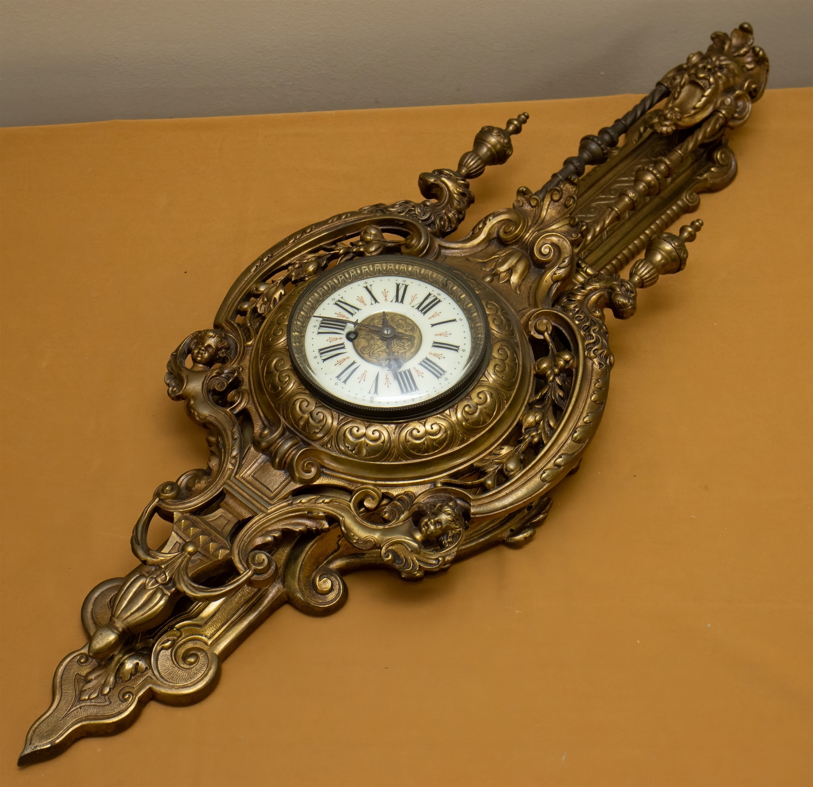 Antique Japy 1878 Hors Concours French Louis XVI-Style Gilt Bronze Cartel Clock