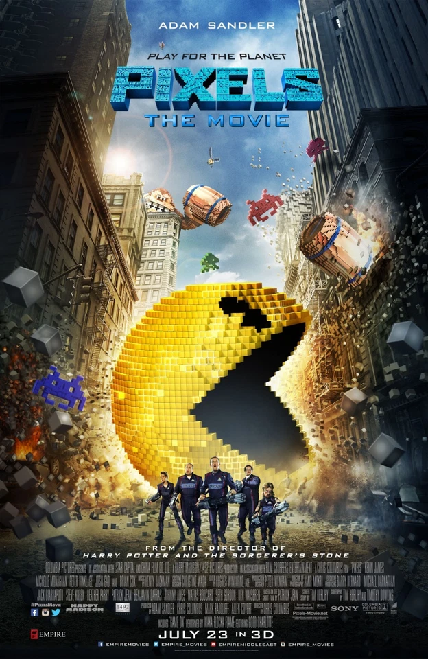 PIXELS Movie Poster | Adam Sandler | 2015 | 11x17 | NEW | USA